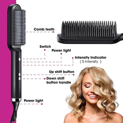 Hair Straightener Brush Straightening Curler Hot Comb Electric Adjustable Heat